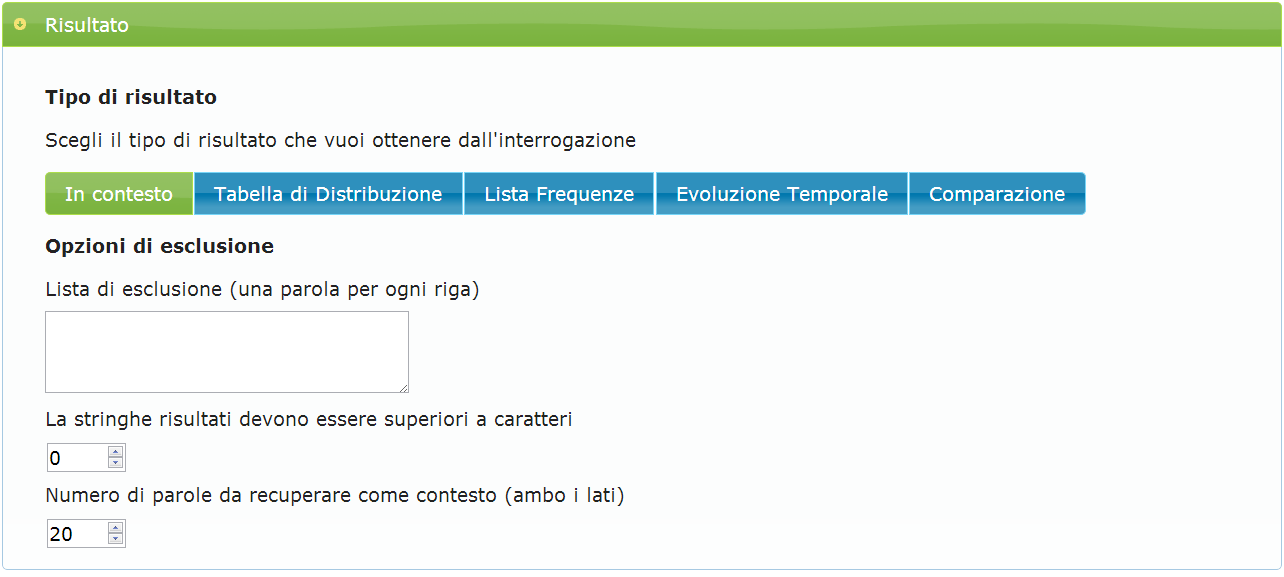 Selezionare tipo di risultato