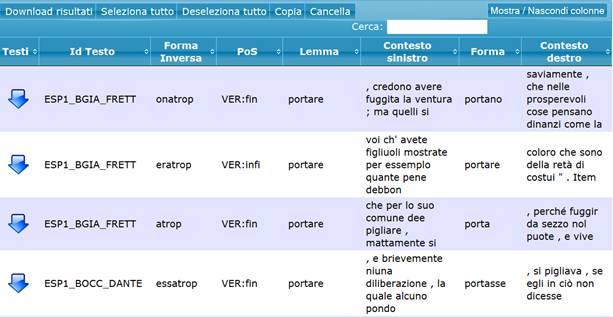 Esempio di visualizzazione del risultato con opzione con opzione 'Inizia per'