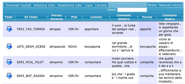 Esempio di visualizzazione del risultato con opzione con opzione 'Termina per'